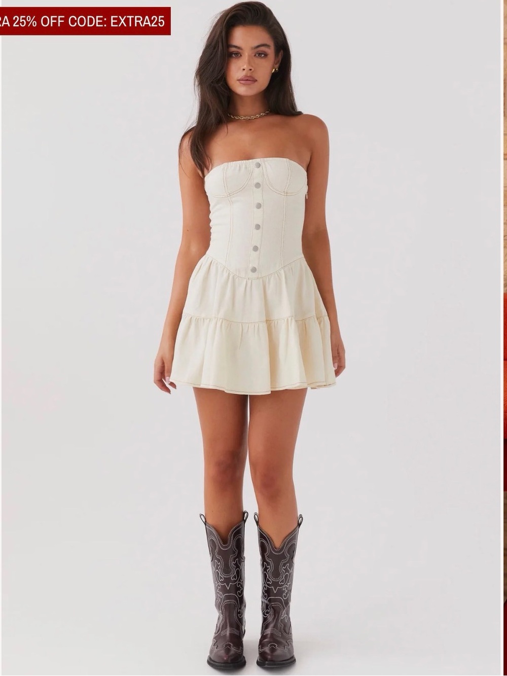 Peppermayo Strapless Denim Bustier Mini Dress - Cream